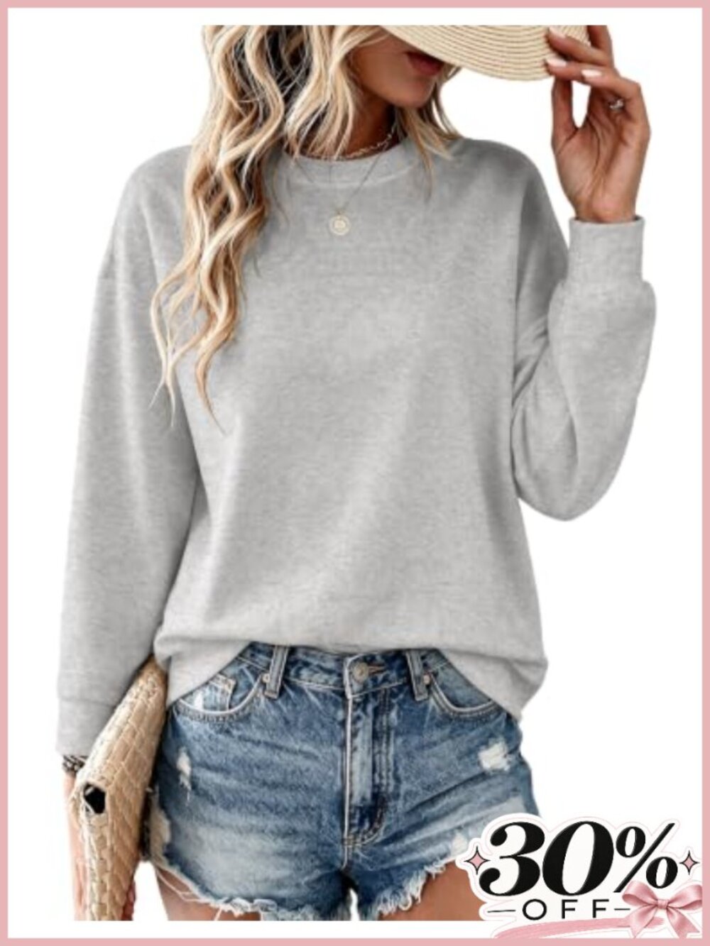 Womens Crewneck Sweatshirt Cotton Blend Long Sleeve Pullover